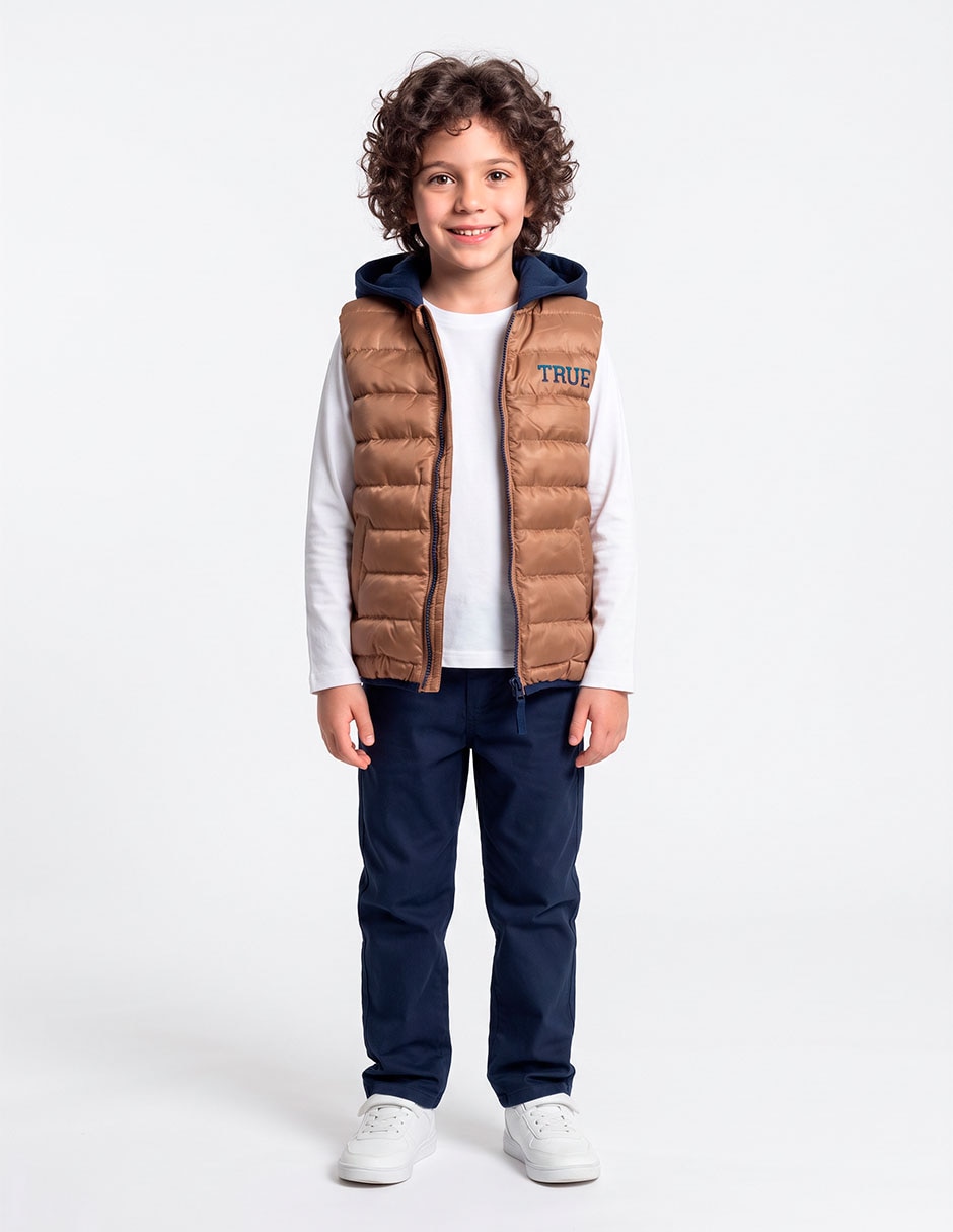 Chaleco capucha y bolsillos para niño